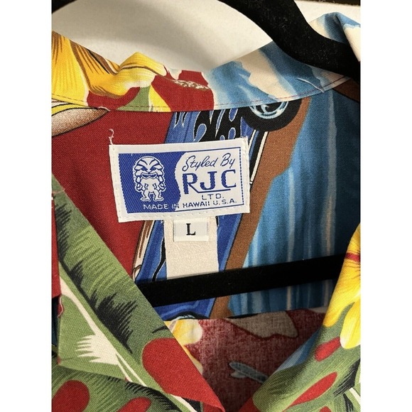 Vintage RJC Hawaiian Shirt Mens L Red Short Sleeve USA Beach Button Up Aloha - Picture 2 of 7